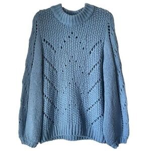 S4 H&M Baby Blue Chunky Knit Mock Neck‎ Sweater Oversized Cable Knit Macrame
